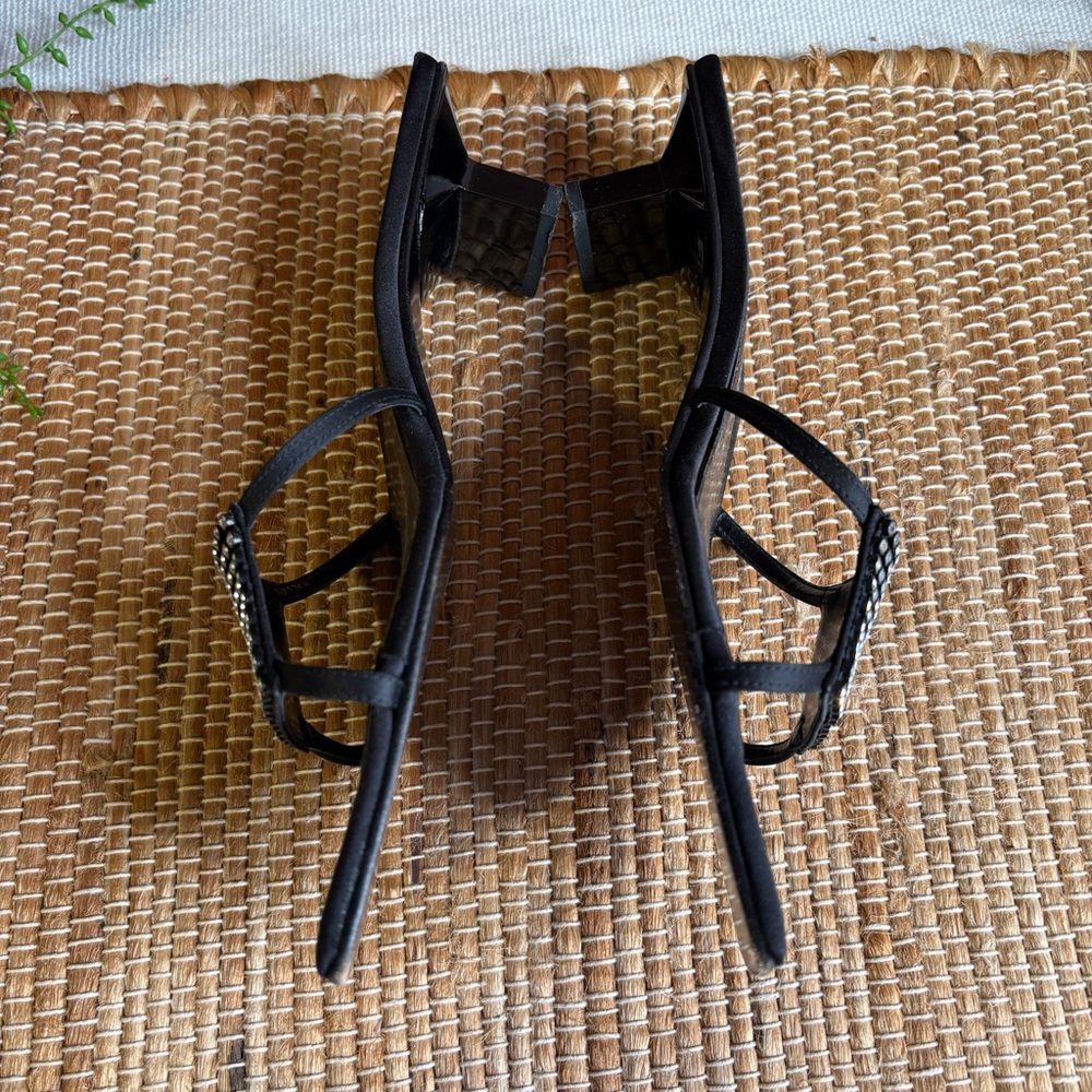 Vintage Ramon Tenza Black Square Toe Satin & Leather Rhinestone Slides Size 7.5B - Picture 6 of 11